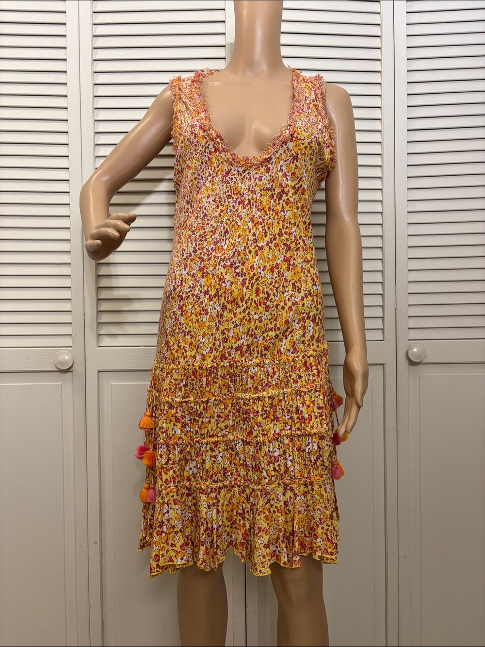 Poupette St. Barth Soledad Tassel Trimmed Mini Dress Large